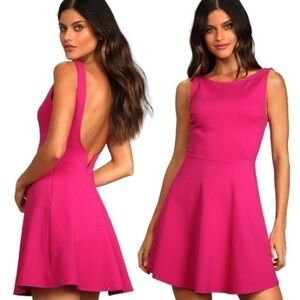 Lulu’s Hot Pink Special Kind of Love Backless Skater Mini Dress Small